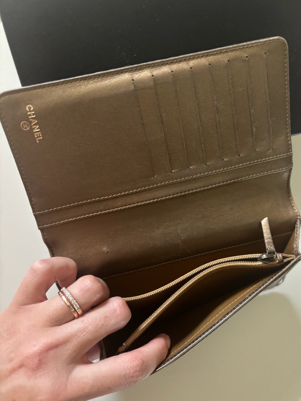 CHANEL Metallic Bronze Mosaic Tile Texture Wallet w/ Box & Crossbody Chain RARE - Picture 14 of 17